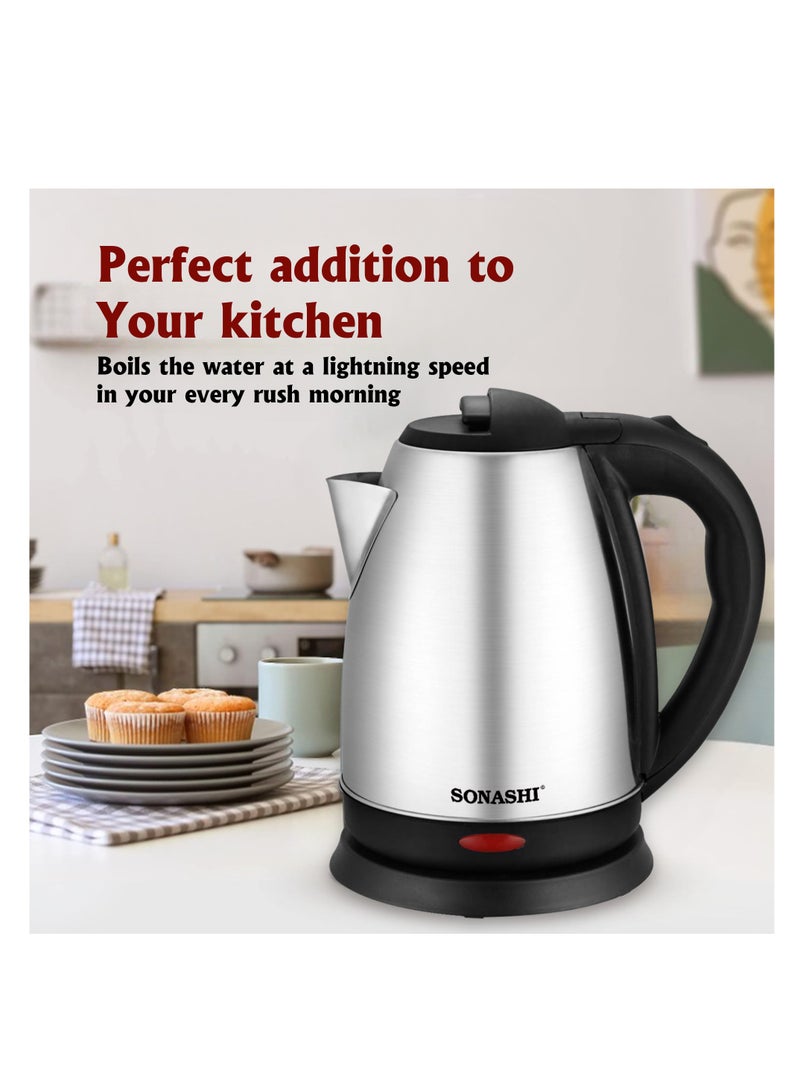 سوناشي غلاية بدون سلك سعة 1.8 لتر ومفرمة مطبخ | غلاية من الفولاذ المقاوم للصدأ مع طلاء رذاذ ومفرمة بشفرات فولاذية مزدوجة مع سرعتين | أفضل مجموعة للمطبخ SKT-1804 و SMC-22 - Image 3