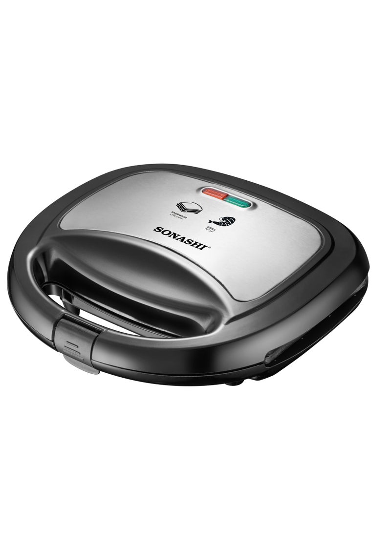 سوناشي 2 Slice Grill Maker and Kitchen Chopper | Non-Stick, Stainless Steel Sandwich Maker with Handle Locking System and Chopper with Double Stainless Steel Blades Mincer with 2 Speeds | Best Combo for Kitchen SGT-853N and SMC-22 750 W SGT-853N + SMC-22 Black & White  - Image 3