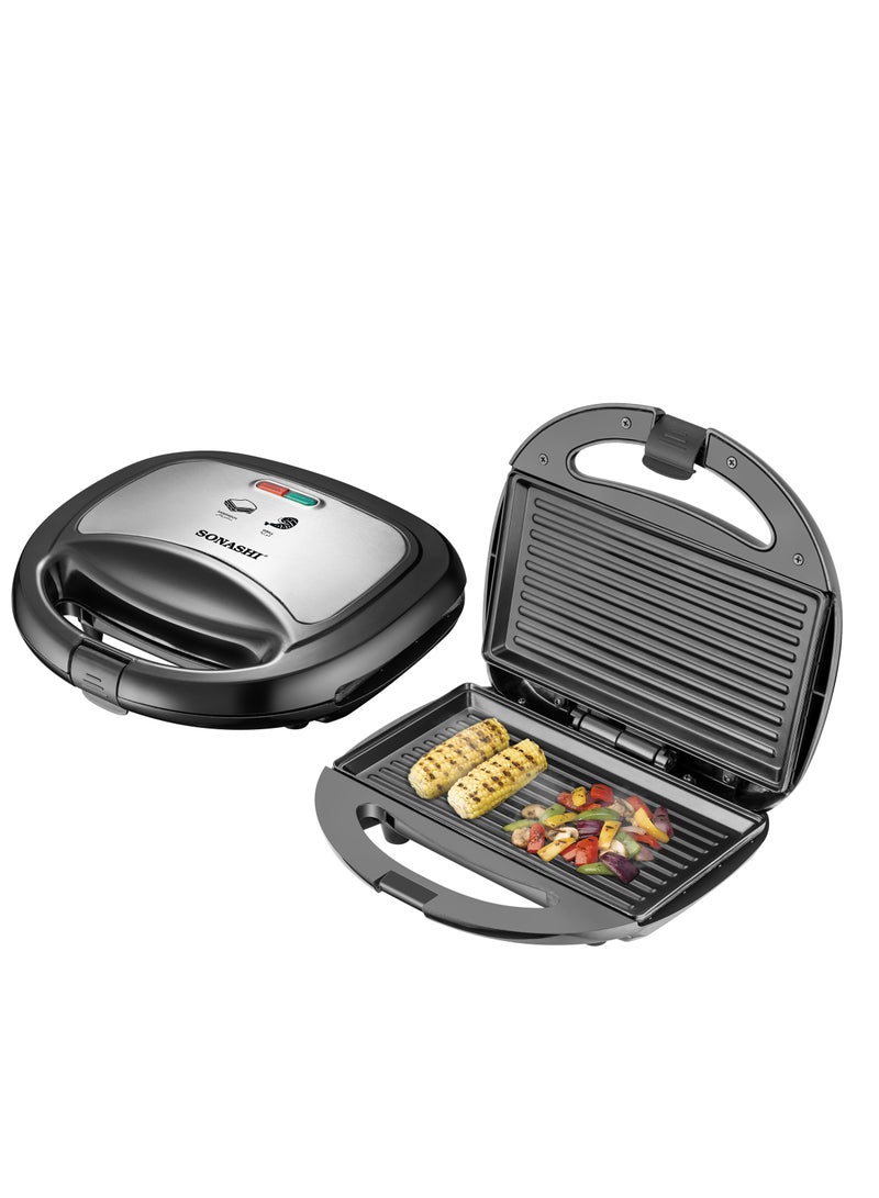 سوناشي 2 Slice Grill Maker and Kitchen Chopper | Non-Stick, Stainless Steel Sandwich Maker with Handle Locking System and Chopper with Double Stainless Steel Blades Mincer with 2 Speeds | Best Combo for Kitchen SGT-853N and SMC-22 750 W SGT-853N + SMC-22 Black & White  - Image 2