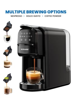 سوناشي 3 in 1 Digital Multi Capsule Coffee Machine - with 700ML Detachable Water Tank | 20 Bar Powerful Pressure with Smart Touch Control Panel and Indicator Light | 3 Optional Adaptors - Nespresso/Dolce Gusto/Coffee Powder and Auto Shut Off Options | Cafe Style Coffee Maker with FREE Multi-purpose Coffee Grinder 220ML | SCM-4985 Black/Silver 700 ml 1400 W SCM-4985 + SCG-4007 Black/Silver  - Image 3