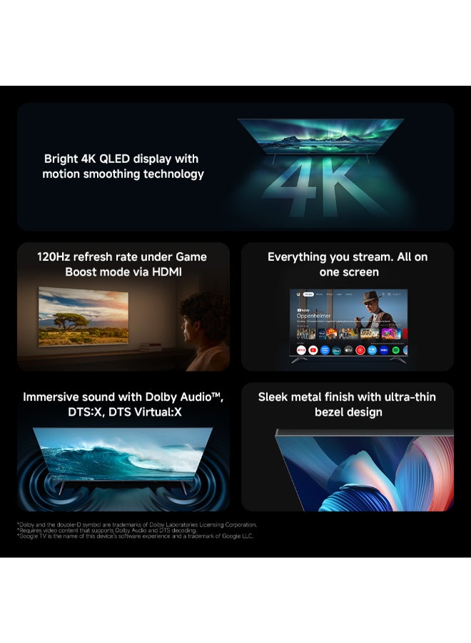 Xiaomi TV A Pro 55" 2026 | Google TV | 4K QLED Display | Dolby Audio, DTS-X, And DTS Virtual:X | Premium Metal Finish| 360° Bluetooth Remote Control L55MB-APME black - Image 2