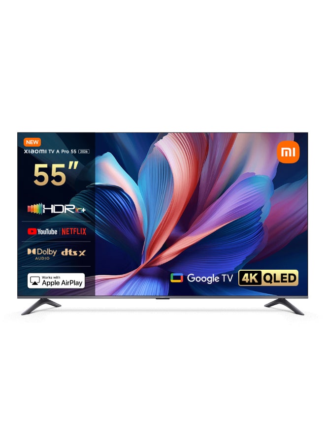 شاومي تلفاز A برو 55" 2026 | تلفاز جوجل | شاشة QLED بدقة 4K | صوت دولبي، DTS-X، وDTS Virtual:X | تشطيب معدني فاخر | جهاز تحكم عن بعد بلوتوث بزاوية 360° - Image 1