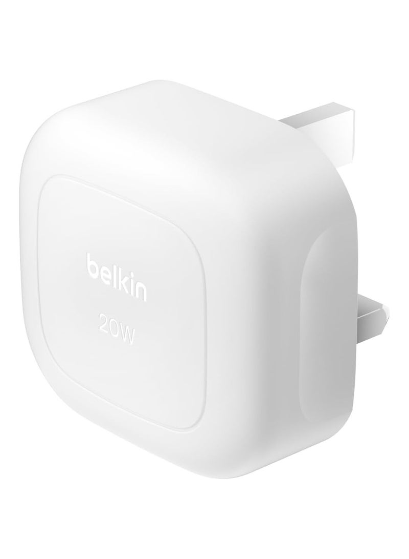 belkin BoostCharge 20W Cubic Wall Charger, USB-C Power Delivery Fast Charging For Apple iPhone 16, 16 Plus, 16 Pro, 16 Pro Max, 15, 14, Samsung Galaxy S25, S24, iPad, AirPods And More - White  - Image 1