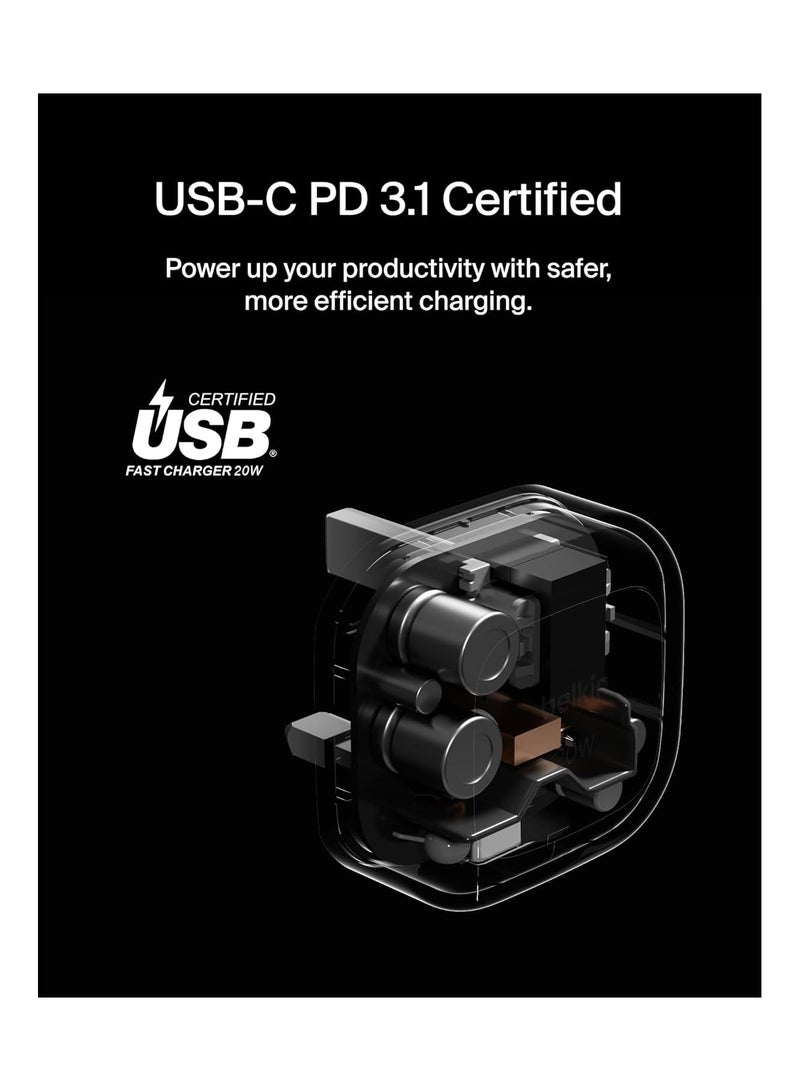 belkin BoostCharge 20W Cubic Wall Charger, USB-C Power Delivery Fast Charging For Apple iPhone 16, 16 Plus, 16 Pro, 16 Pro Max, 15, 14, Samsung Galaxy S25, S24, iPad, AirPods And More - White  - Image 5