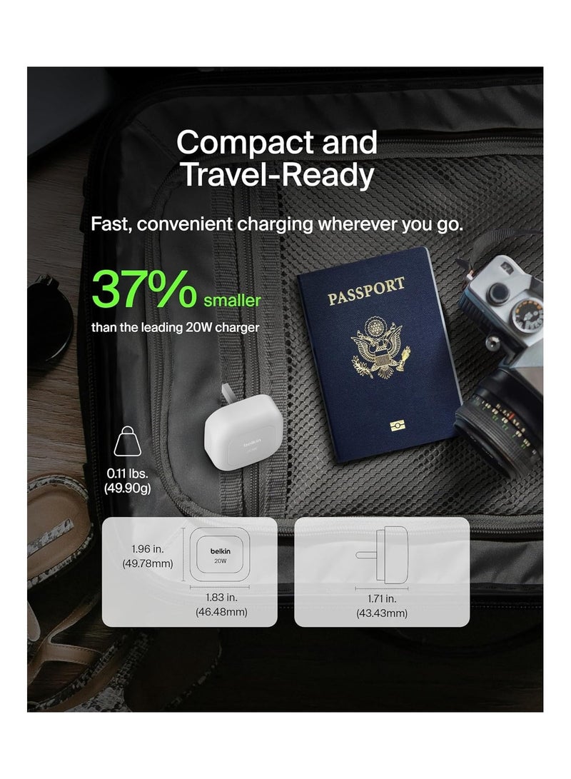 belkin BoostCharge 20W Cubic Wall Charger, USB-C Power Delivery Fast Charging For Apple iPhone 16, 16 Plus, 16 Pro, 16 Pro Max, 15, 14, Samsung Galaxy S25, S24, iPad, AirPods And More - White  - Image 4