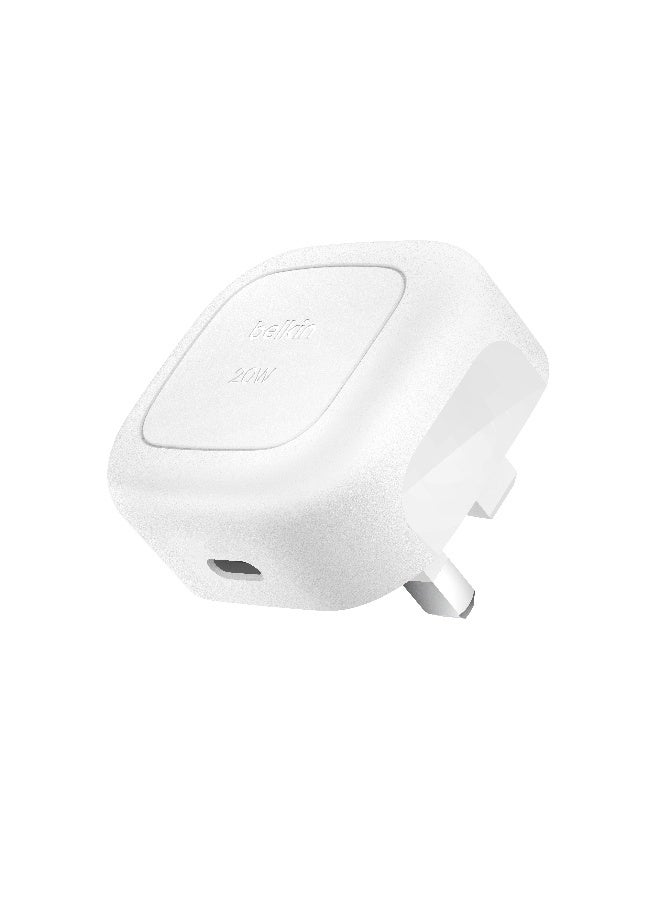 belkin BoostCharge 20W Cubic Wall Charger, USB-C Power Delivery Fast Charging For Apple iPhone 16, 16 Plus, 16 Pro, 16 Pro Max, 15, 14, Samsung Galaxy S25, S24, iPad, AirPods And More - White - Image 1
