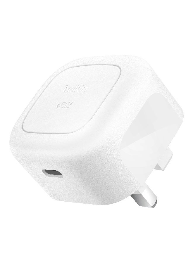 belkin Compact Wall Charger 45W, USB-C Power Delivery Fast Charging For Apple iPhone 16, 16 Plus, 16 Pro, 16 Pro Max, 15 Series, Samsung Galaxy S25, iPad, AirPods And More - White - Image 1