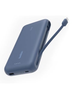 belkin 20000 mAh Portable Charger, Power Bank with Integrated Cable 20K PD 30W - Fast Charging USB-C Power Delivery, Portable Charger For iPhone 16 Series, iPad Pro, Galaxy S25 Series, And More - Blue  - Image 1