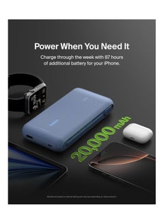 belkin 20000 mAh Portable Charger, Power Bank with Integrated Cable 20K PD 30W - Fast Charging USB-C Power Delivery, Portable Charger For iPhone 16 Series, iPad Pro, Galaxy S25 Series, And More - Blue  - Image 4