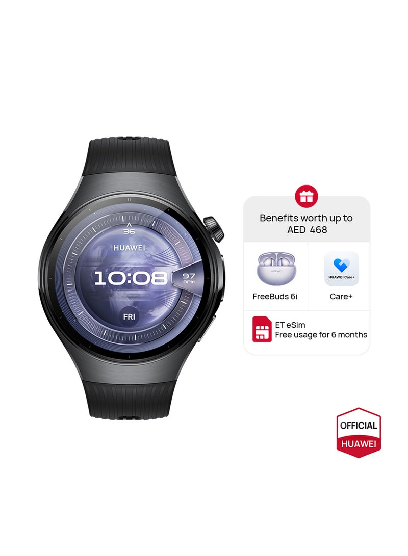 هواوي Watch 5 46mm Smartwatch, Multi-sensing X-TAP technology, Real-Time Fingertip Blood Oxygen, eSIM, 2-Battery Modes, Intuitive Smart Gestures, Compatible with iOS & Android + FOC Black  - Image 1