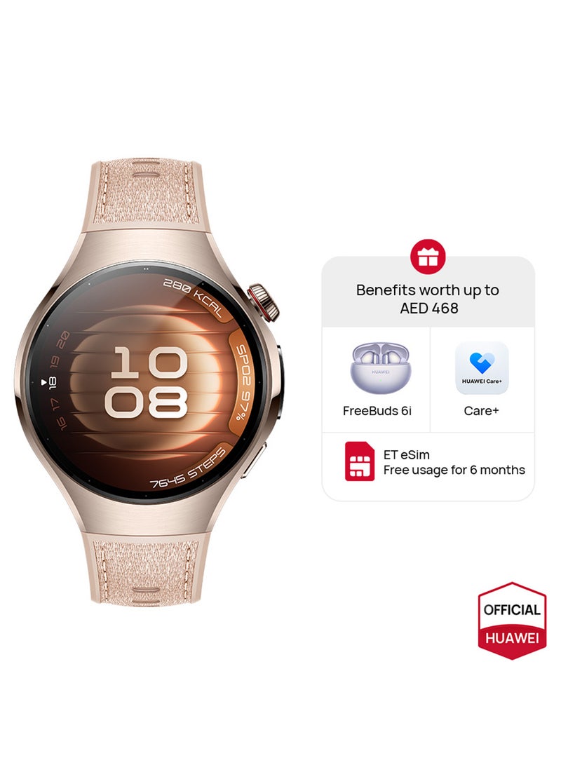 HUAWEI - Watch 5 42mm Smartwatch, Multi-sensing X-TAP technology, Real-Time Fingertip Blood Oxygen, eSIM, 2-Battery Modes, Intuitive Smart Gestures, Compatible with iOS & Android+ FOC Beige - Image 1