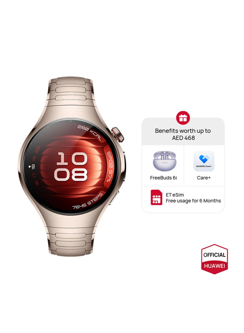 هواوي Watch 5 42mm Smartwatch, Multi-sensing X-TAP technology, Real-Time Fingertip Blood Oxygen, eSIM, 2-Battery Modes, Intuitive Smart Gestures, Compatible with iOS & Android + FOC Sand Gold  - Image 1