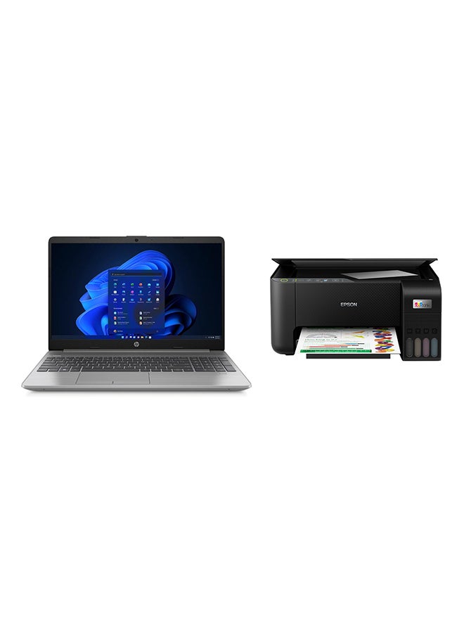 HP 255 G9 (Upgraded Version) Laptop With 15.6 Inch Full HD(1920X108) Display,Ryzen 7-5825U Processor/24GB RAM DDR5/512GB SSD/Windows 11 +Ecotank L3250 Home Ink Tank 3-In-1 Colour Printer English/Arabic Asteroid Silver - Image 1