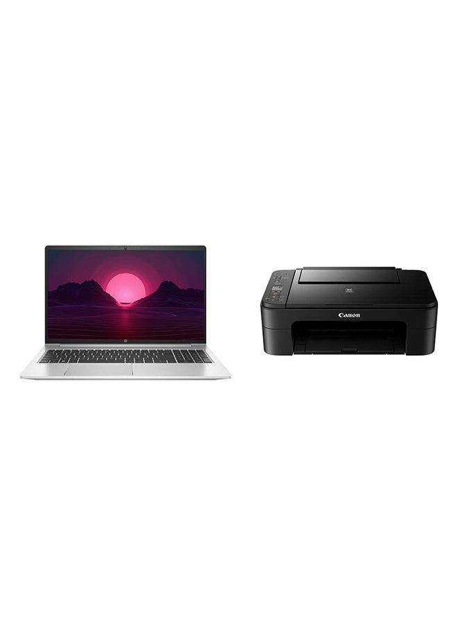HP Probook 455 G9 (Upgraded Version) Laptop With 15.6 Inch Full HD(1920X1080) Display ,Ryzen 7-5825U  Processor/16GB RAM DDR5/512GB SSD/Windows 11 +Canon Pixma TS3340 A4 3-in-1 Colour ink Printer English/Arabic Silver - Image 1