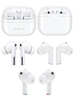 MARGOUN Buds3 Pro 2 Packs Wireless Earbuds with Touch Control & Magnetic Charging Case White Silver  - Image 5
