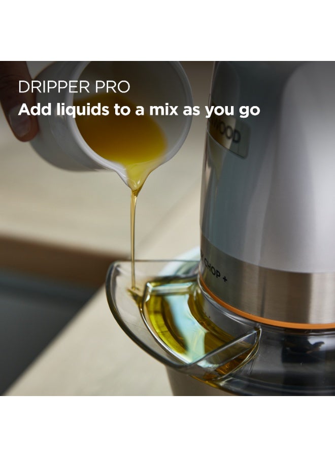 كينوود KENWOOD Glass Chopper Powerful Electric Chopper with, Grating Disk, Emulsifying Toold, Quad Blade, Dripper Pro, Storage Lid, Dual Speed, Spatula, Ice Crush Function CHP62.470SI Silver 600 ml 500 W CHP62.470SI Silver  - Image 4