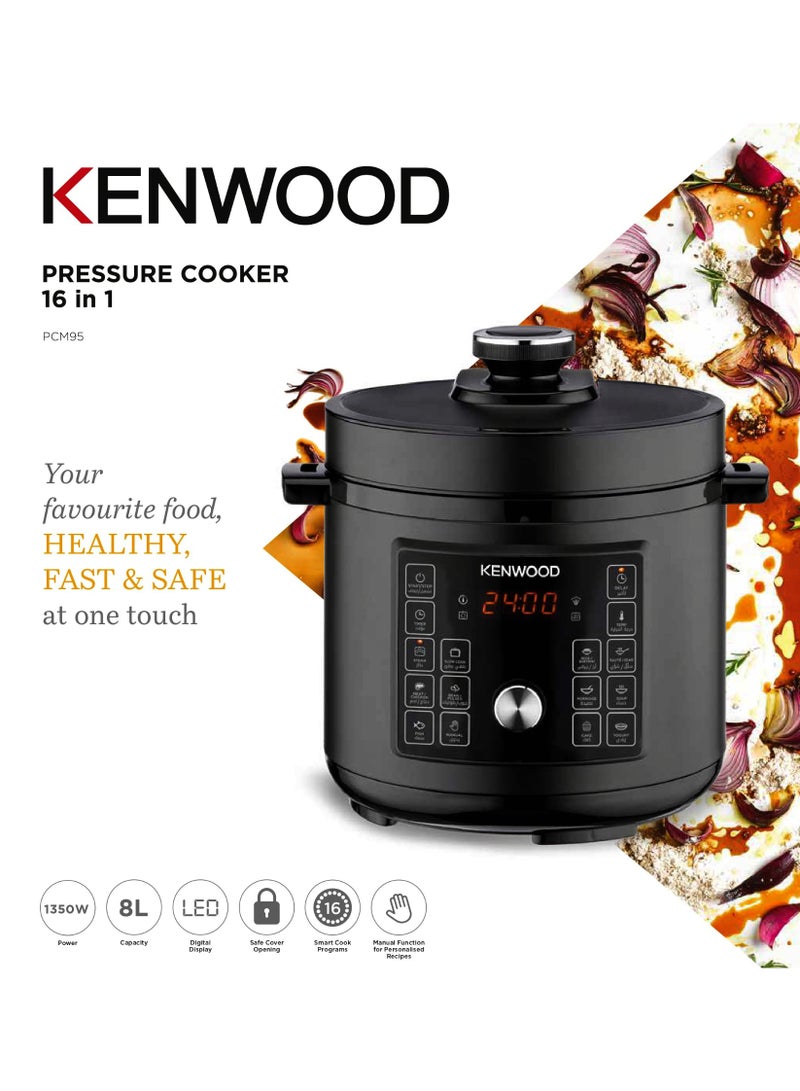 KENWOOD KENWOOD Electric Pressure Cooker 8L Smart Steam Pot 16-in-1 Multifunctional Programmable Multicooker, Steamer, Rice Cooker, Slow Cooker, Saute Pot, Soup, Yogurt, Cake & More PCM95.000BK Black 8 L 1300 W PCM95.000BK Black  - Image 2