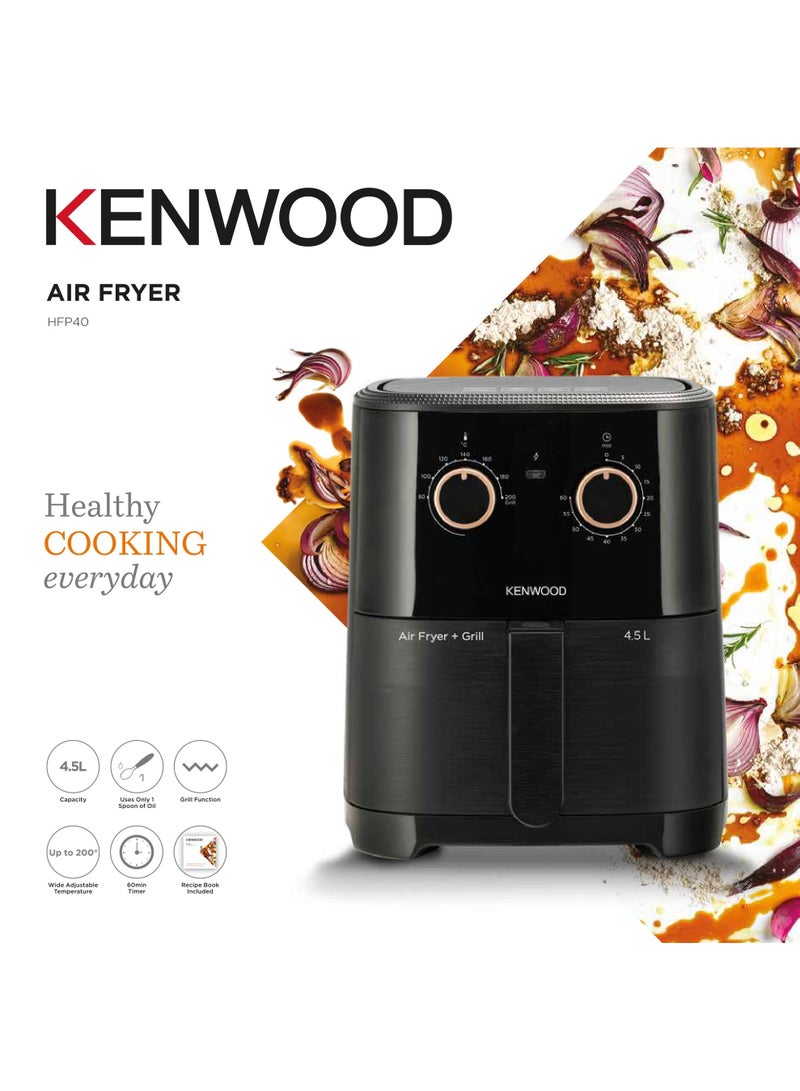 كينوود KENWOOD Airfryer + Grill XL 4.5L 1300W Air Fryer with Grill Function, Recipe Book, Rapid Hot Air Circulation for Frying, Grilling, Broiling, Roasting, Baking and Toasting HFP40.000BK Black 4.5 L 1300 W HFP40.000BK Black  - Image 2