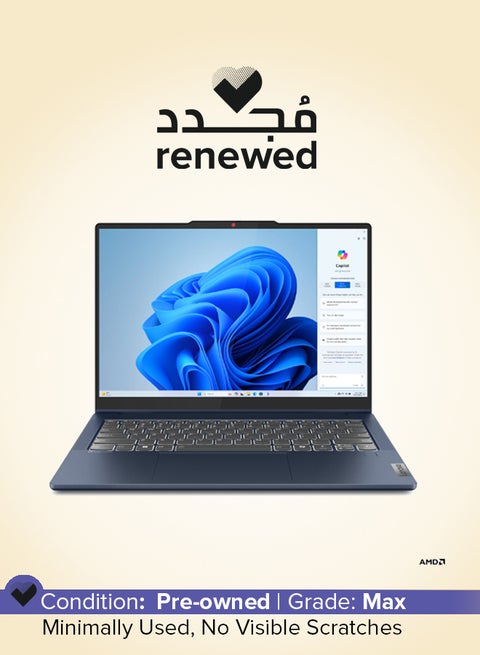 Renewed - IdeaPad 5 Laptop With 14.1-Inch Display, Ryzen 7 8845HS Processor/Octa Core/16GB RAM/1TB SSD/AMD Radeon Pro Graphics/Windows 11 English cosmic blue