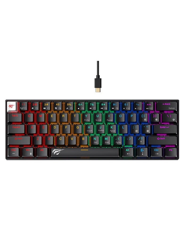 havit - Gaming Mechanical Keyboard 61 Keys Rainbow LED Backlit Computer Light Up RED switch USB C Wired model KB903L - Image 1