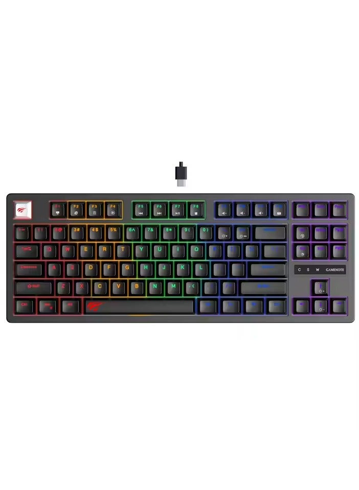 هافيت - Gaming Mechanical Keyboard 87 Keys Blue Switch RGB Backlit USB Wired - model  KB892L - Image 1