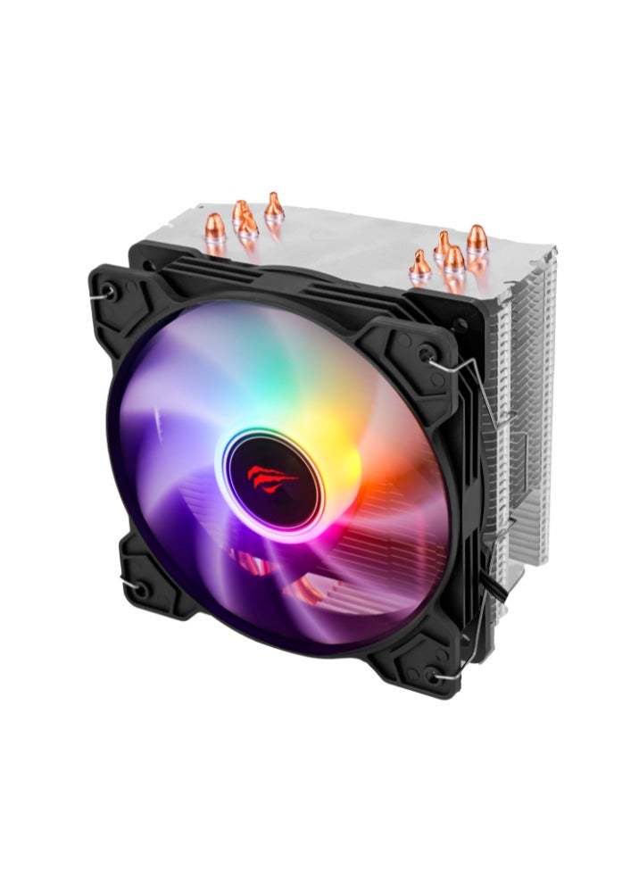 هافيت مروحة تبريد F2003 لجهاز الكمبيوتر 1500 دورة في الدقيقة مع 4 أنابيب نحاسية بتقنية اللمس المباشر - RGB - أسود