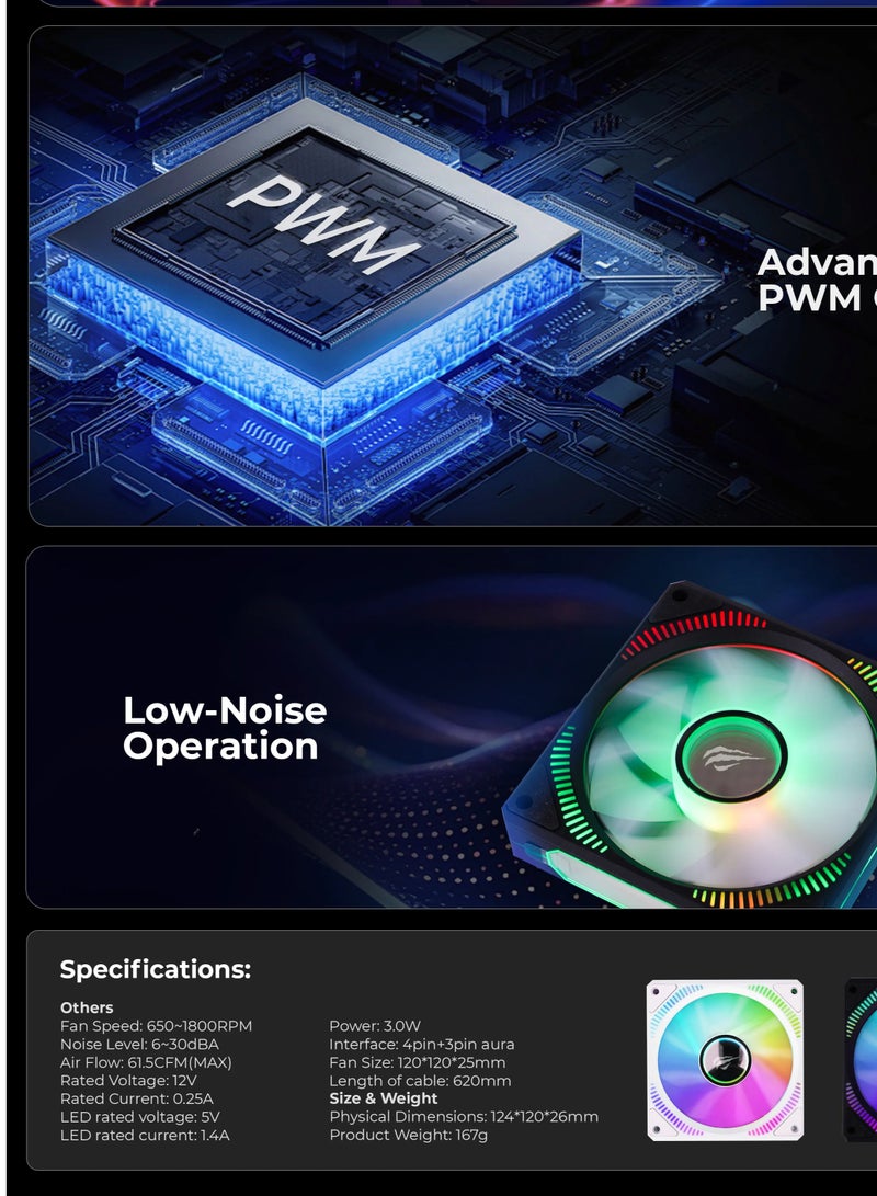 havit RGB Cooling Fan for PC 1800RPM model F2096 - White - Image 3