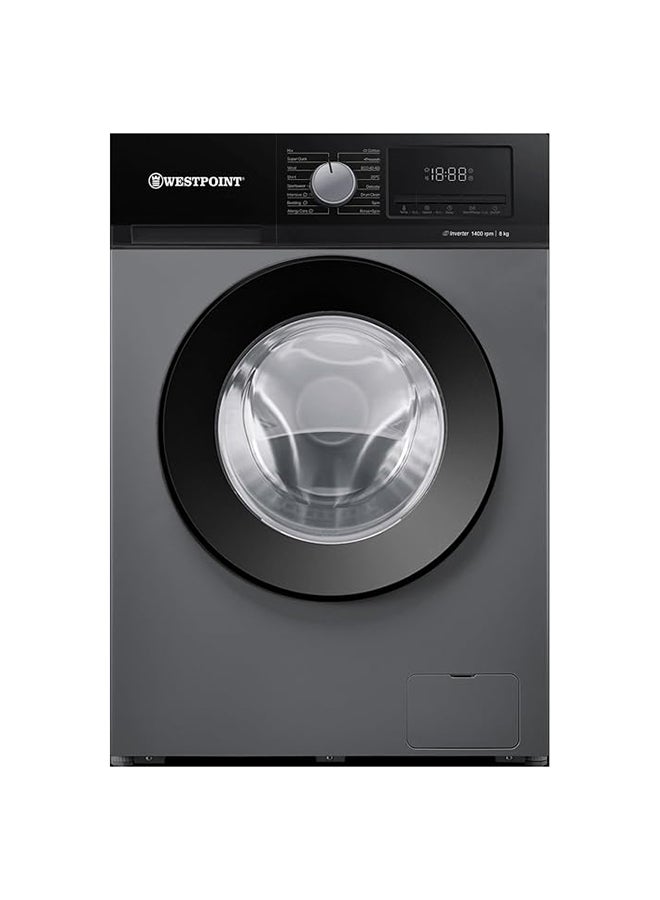 ويست بوينت 8 Kg Washing Machine, Front Loading Inverter, 16 Programs, LED Control Panel, Quick Wash WMT-814A25.S Silver 