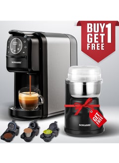 3 in 1 Digital Multi Capsule Coffee Machine - with 700ML Detachable Water Tank | 20 Bar Powerful Pressure with Smart Touch Control Panel and Indicator Light | 3 Optional Adaptors - Nespresso/Dolce Gusto/Coffee Powder and Auto Shut Off Options | Cafe Style Coffee Maker with FREE Multipurpose Coffee Grinder 220ML | SCM-4984 Black 700 ml 1400 W SCM-4984 Black