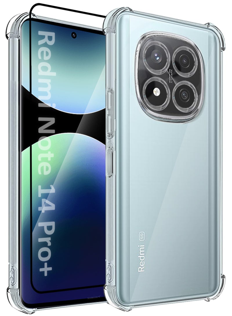 مارجون حالتين غوريلا لهاتف ريدمي 14 برو بلس شفافة مضادة للصدمات واضحة كريستالية مع زوايا معززة وواقي شاشة ثلاثي الأبعاد - Image 1