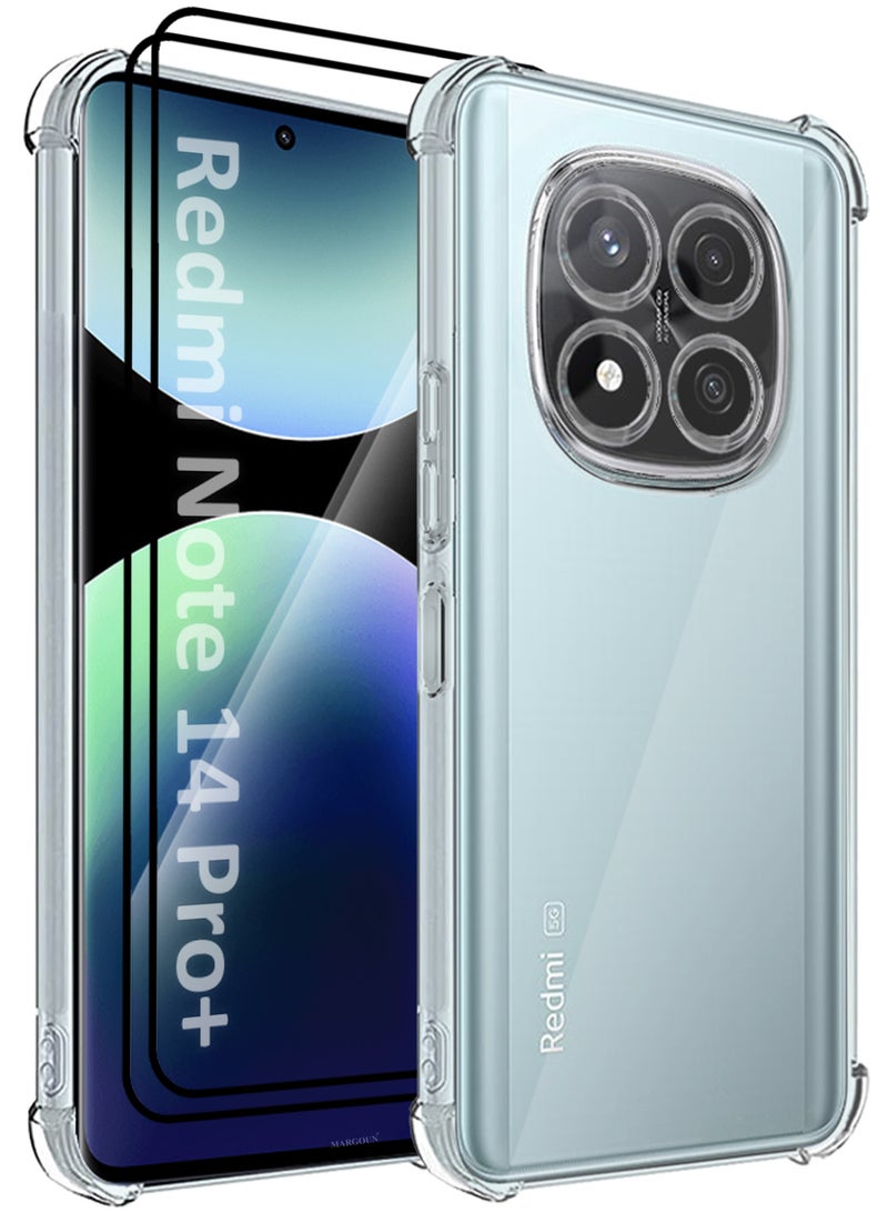 MARGOUN 3Packs Gorilla Case for Redmi 14 Pro Plus  Transparent Shockproof  Crystal Clear with Reinforced Corners with Two 3D Screen Protectors Clear-3 - Image 1
