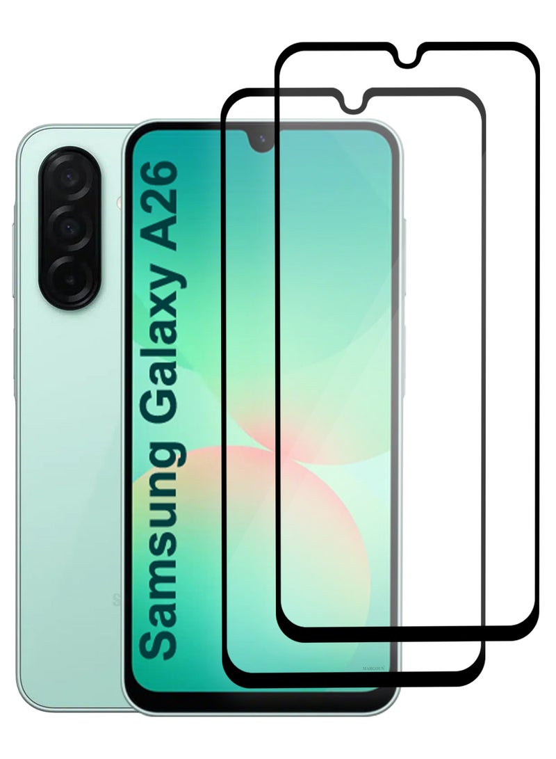 2Packs Samsung Galaxy A26 Screen Protector – Full Coverage 9H Tempered Glass | HD Clarity | Anti-Fingerprint | Edge-to-Edge Fit Side Black-2