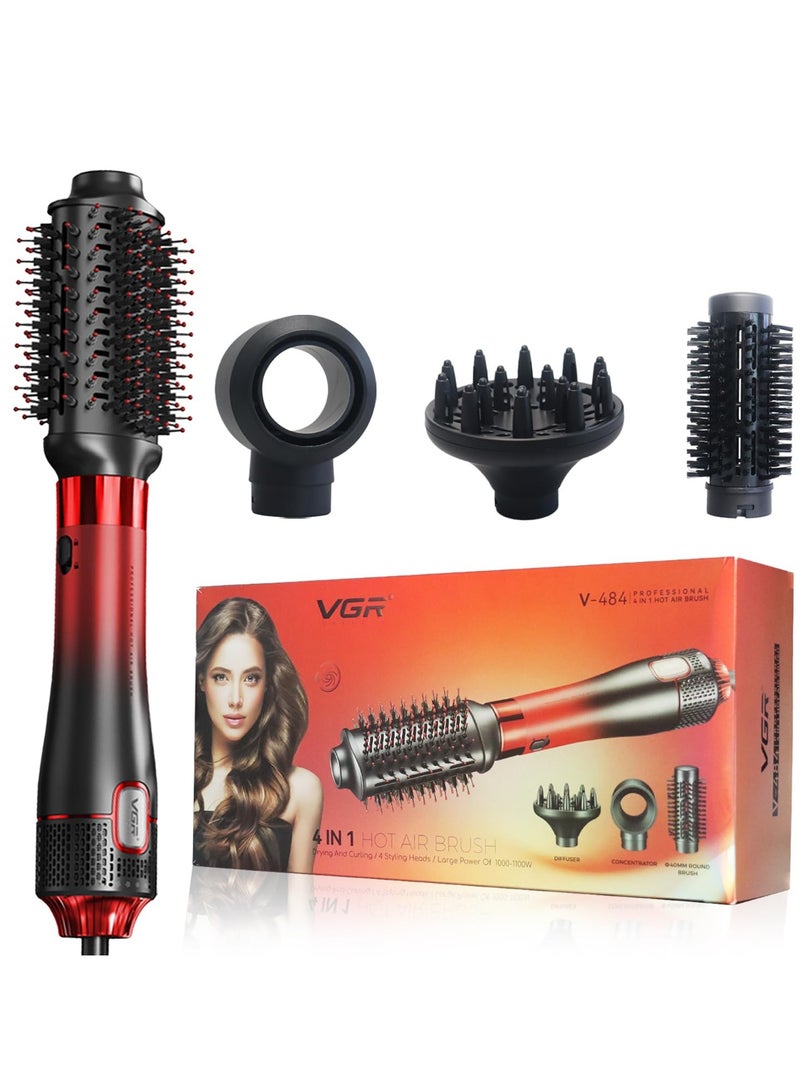 في جي آر 4 in 1 Professional Hot Air Hair Dryer Brush with Ceramic Coating and Overheat Protection Technology V-484