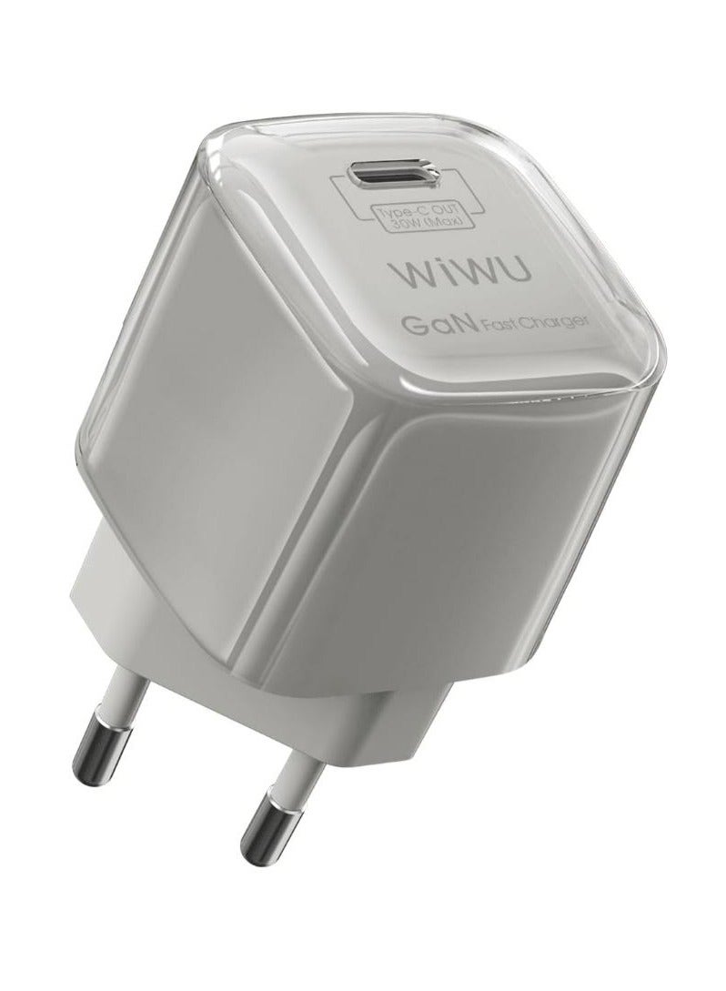 Wiwu Jello 30W Pd Gan Fast Charger+ Cable Sets Wi-U017 Eu Plug+Type-C To Type-C Cable white - Image 1