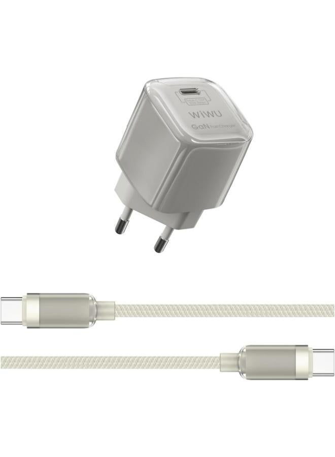 Wiwu Jello 30W Pd Gan Fast Charger+ Cable Sets Wi-U017 Eu Plug+Type-C To Type-C Cable white - Image 3