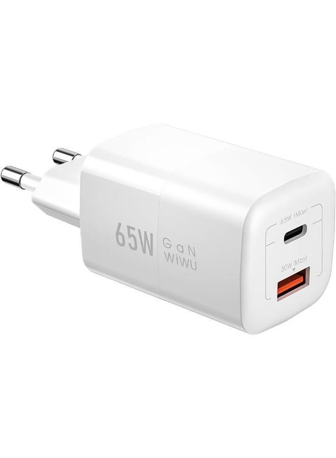 Wiwu Nano Wall Charger, 65 Watt, 1 USB-A and 1 Type-C Ports white - Image 1