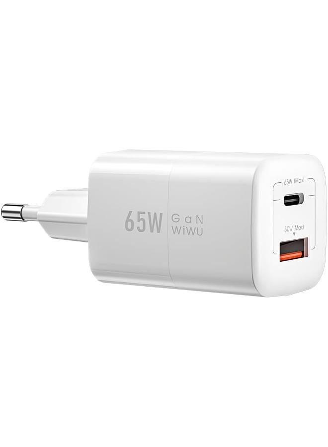 Wiwu Nano Wall Charger, 65 Watt, 1 USB-A and 1 Type-C Ports white - Image 2