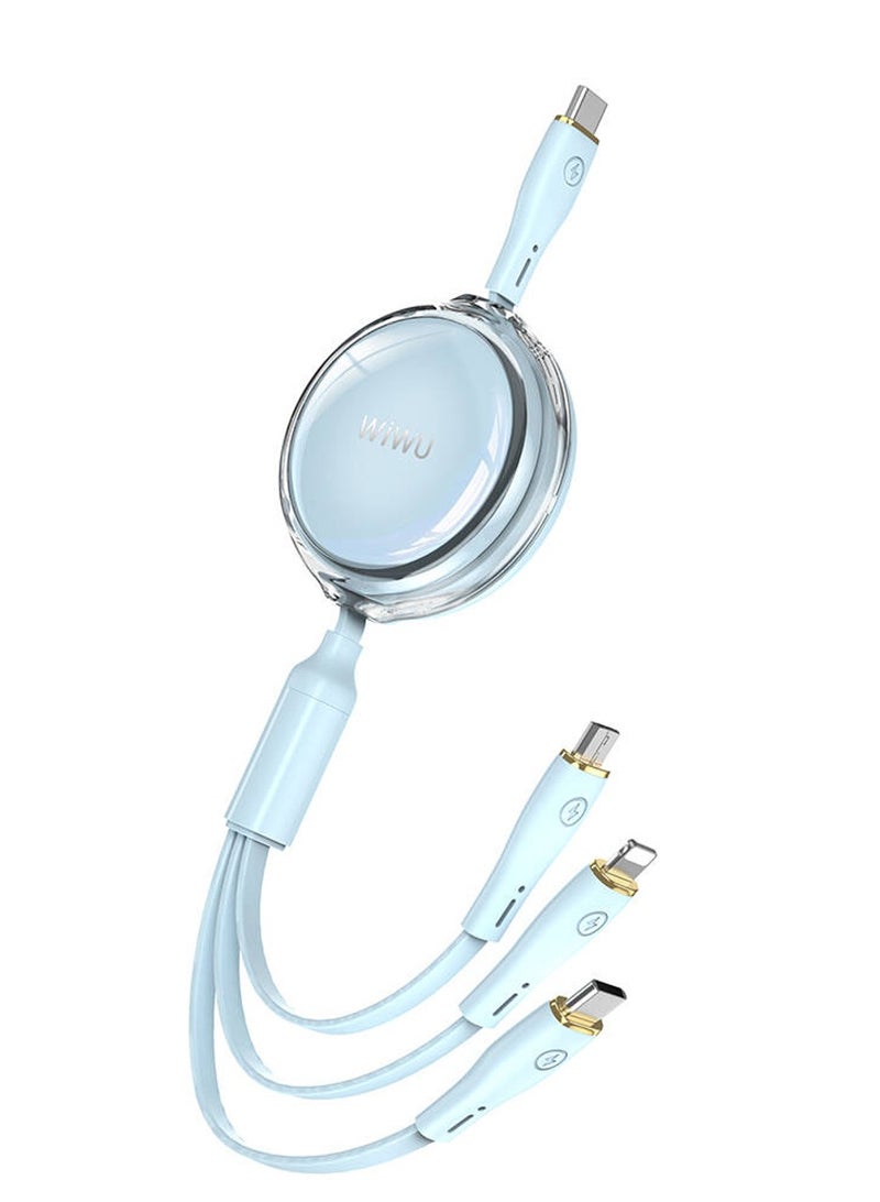 WIWU Vigor Series 100W 3in1 Type-C Lightning Micro Reel Data and Charging Cable, | WI-C023 blue