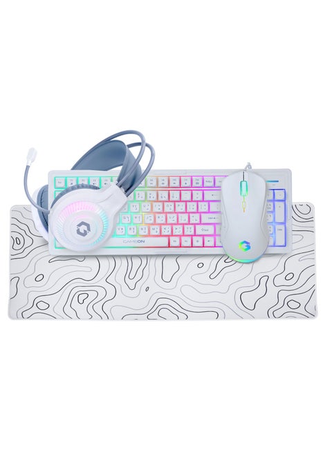 All-In-One Gaming Bundle, Keyboard, Headset, Mouse & Mousepad - GO-CYPHERW-XL-W | White