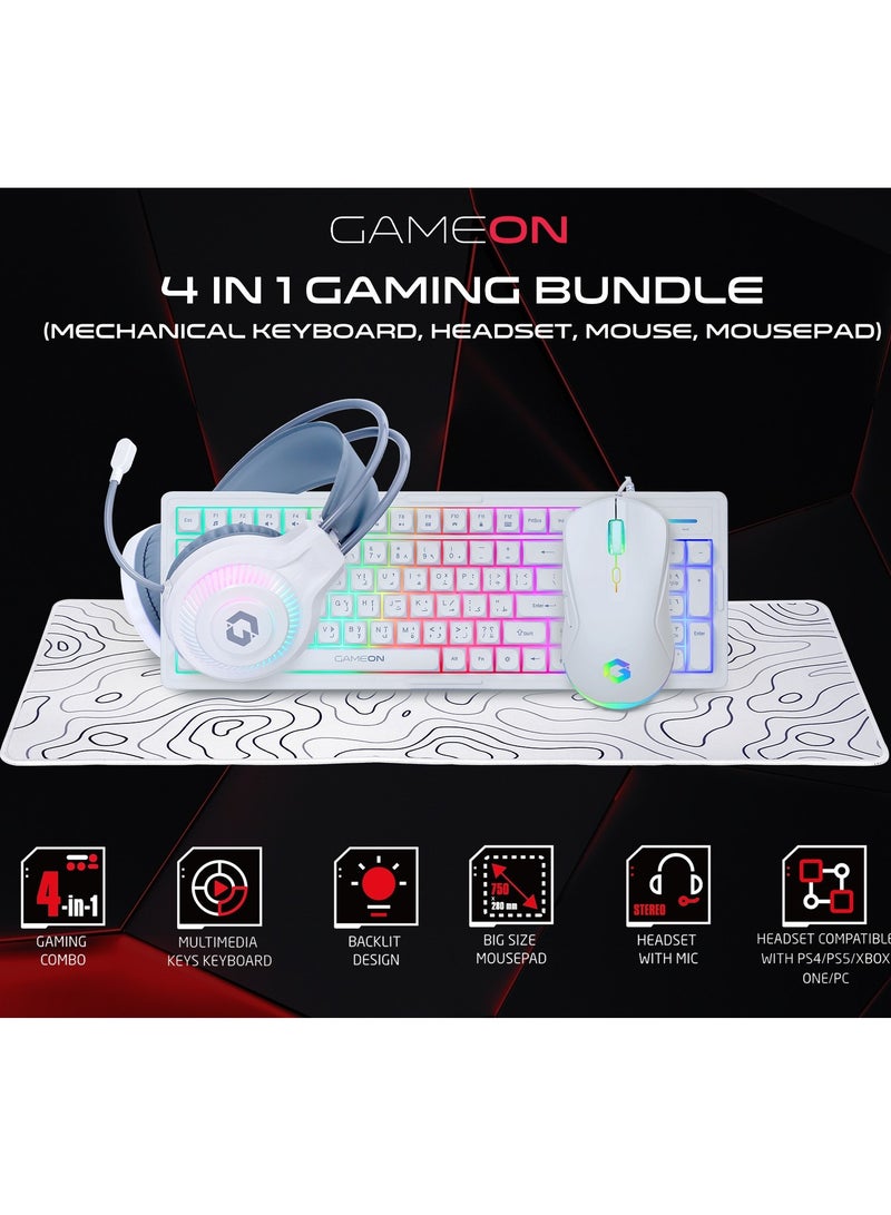 GameOn - All-In-One Gaming Bundle, Keyboard, Headset, Mouse & Mousepad - GO-CYPHERW-XL-W | White - Image 1
