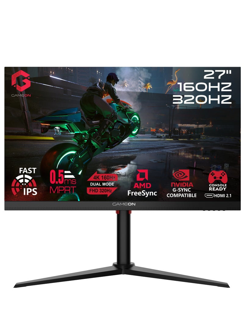 جايم أون 27" Inch Dual Switch Gaming Monitor (1920x1080) FHD, Fast IPS Panel, 160/320Hz Refresh Rate, Response Time 0.5ms, HDMI 2.1, G-Sync & Free Sync, Support PS5 - GOSX27B | Black  - Image 1