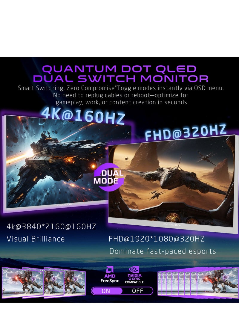 جايم أون 27" Inch Dual Switch Gaming Monitor (1920x1080) FHD, Fast IPS Panel, 160/320Hz Refresh Rate, Response Time 0.5ms, HDMI 2.1, G-Sync & Free Sync, Support PS5 - GOSX27B | Black  - Image 5