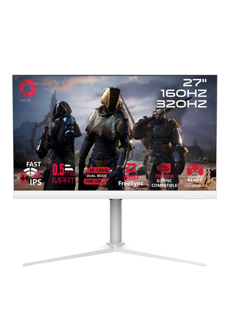 جايم أون 27" Inch Dual Switch Gaming Monitor (1920x1080) FHD, Fast IPS Panel, 160/320Hz Refresh Rate, Response Time 0.5ms, HDMI 2.1, G-Sync & Free Sync, Support PS5 - GOSX27W | White  - Image 1