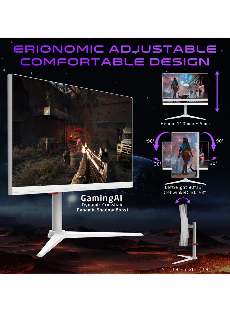 جايم أون 27" Inch Dual Switch Gaming Monitor (1920x1080) FHD, Fast IPS Panel, 160/320Hz Refresh Rate, Response Time 0.5ms, HDMI 2.1, G-Sync & Free Sync, Support PS5 - GOSX27W | White  - Image 3