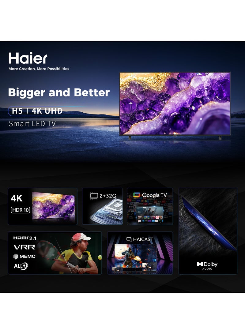 هاير - 65 Inch 4K UHD Smart Google TV | Dolby Audio | HDR 10 | Gaming MEMC Processor | 2+32GB RAM/ROM | Variable Refresh Rate | Auto Low Latency Mode | Premium Bezel-less Design - H65H5F Black H5F black - Image 1