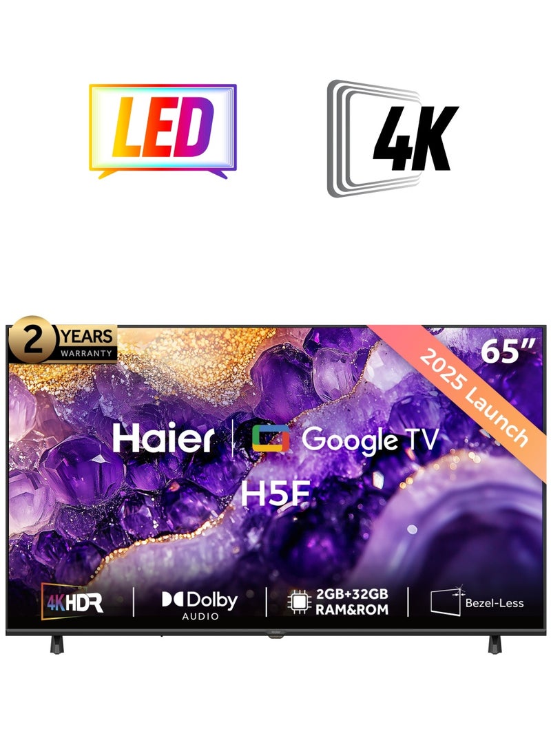 هاير - 65 Inch 4K UHD Smart Google TV | Dolby Audio | HDR 10 | Gaming MEMC Processor | 2+32GB RAM/ROM | Variable Refresh Rate | Auto Low Latency Mode | Premium Bezel-less Design - H65H5F Black H5F black - Image 1