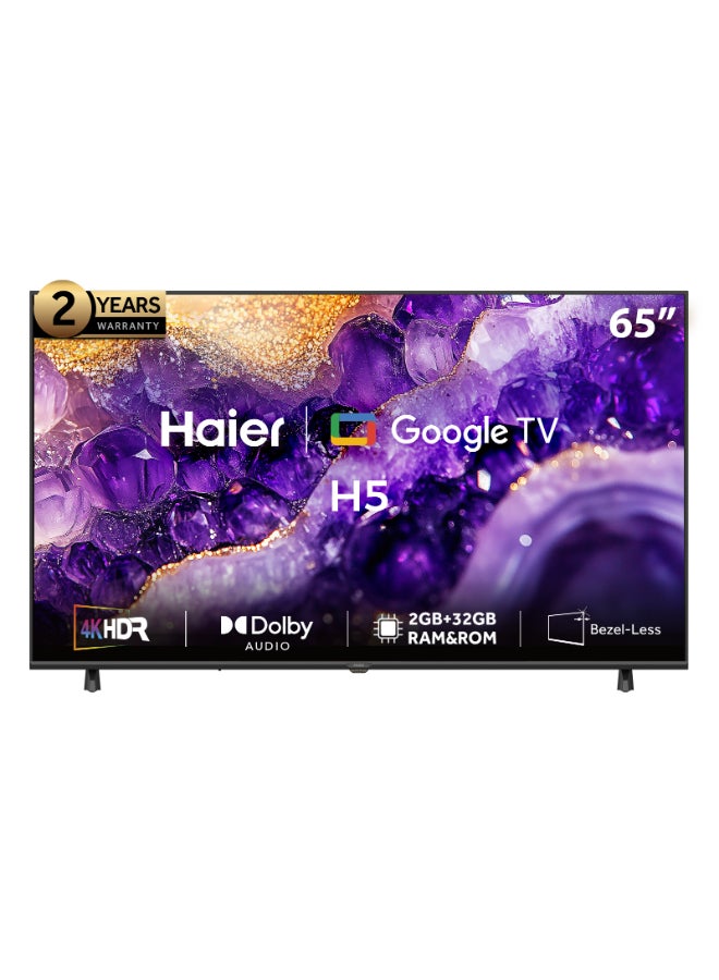 Haier 65 Inch 4K UHD Smart Google TV | Dolby Audio | HDR 10 | Gaming MEMC Processor | 2+32GB RAM/ROM | Variable Refresh Rate | Auto Low Latency Mode | Premium Bezel-less Design - 65H5F Black H5F black - Image 1
