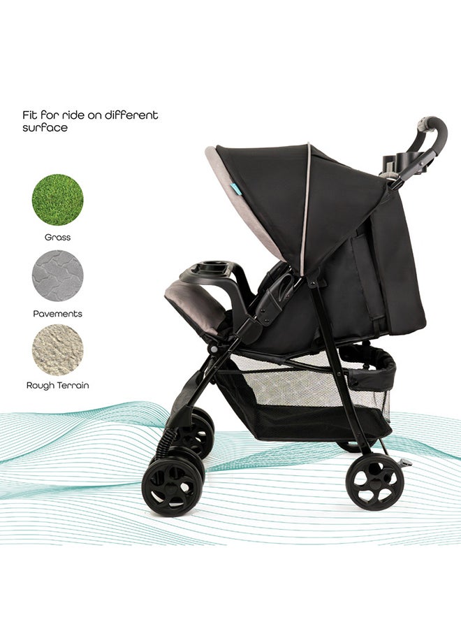 Metro Urban Baby Stroller – One-Hand Fold, Safety Lock, Dual Tray, Adjustable Leg Rest, Multi-Recline, Lightweight And Compact, Suitable 0m+ to 18kg – Black