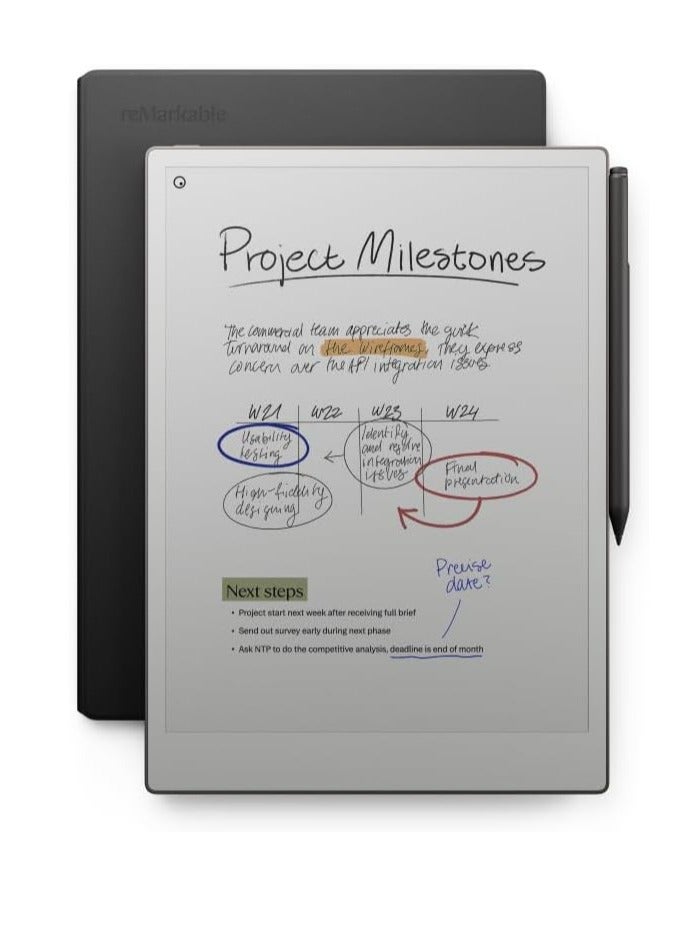 ريماركابل تابلت reMarkable Paper Pro بحجم 11.8 بوصة وقلم Marker Plus مع ممحاة وغطاء كتاب من الجلد الأسود - Image 1
