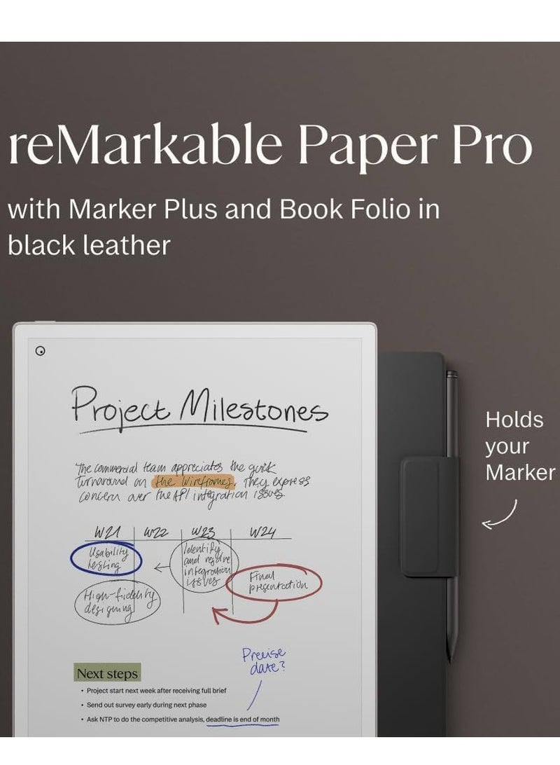 ريماركابل تابلت reMarkable Paper Pro بحجم 11.8 بوصة وقلم Marker Plus مع ممحاة وغطاء كتاب من الجلد الأسود - Image 4